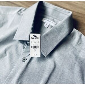 NEW‎ Express Shirt Men XL Gray Slim 1MX Tech Stretch Performance Dress Casual